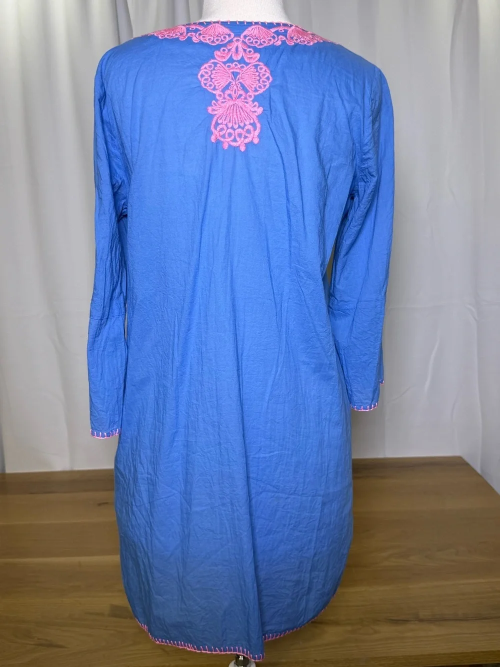 Lilly Pulitzer Beach Cover Up 3/4 sleeve Cotton Tunic in Blue Pink Size Medium